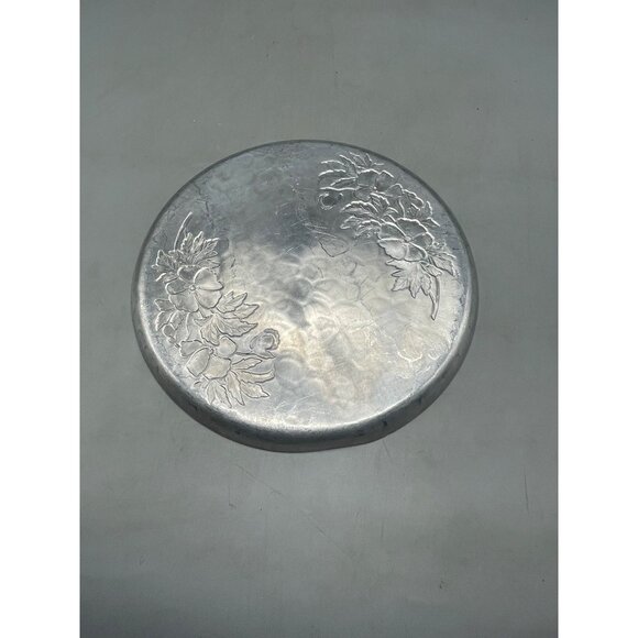 metal circle tray platter embossed with floral lip 11.5x1" READ - Picture 6 of 9